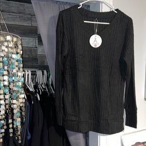 ANNA SUI Black Ribbed V-Neck Sweater